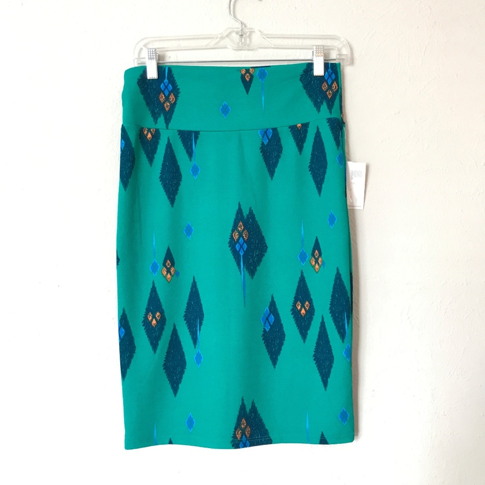 LuLaRoe Teal Print Cassie Pencil Skirt, S (6-8)